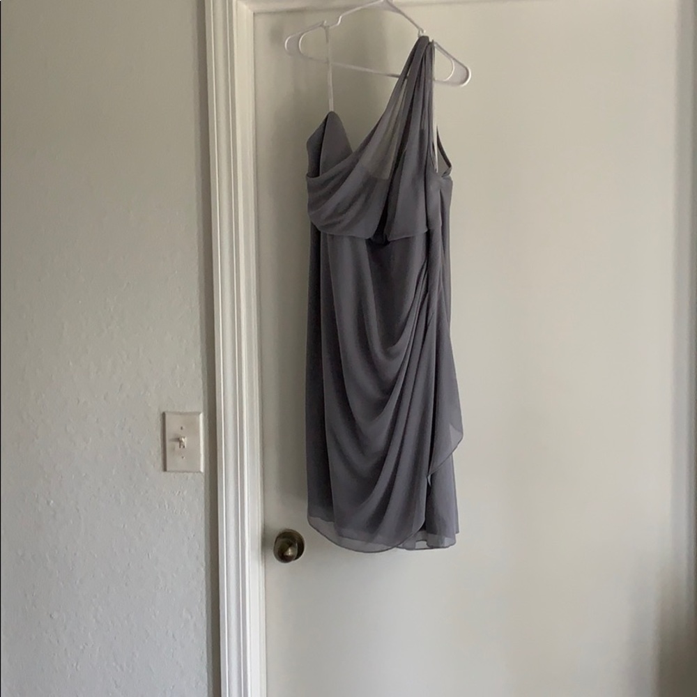 David’s bridal, one shoulder dress.